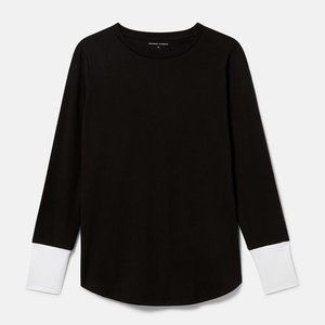NEW Universal Standard RHINE Black T-SHIRT Long Sleeve White Cuff Colorblock Top
